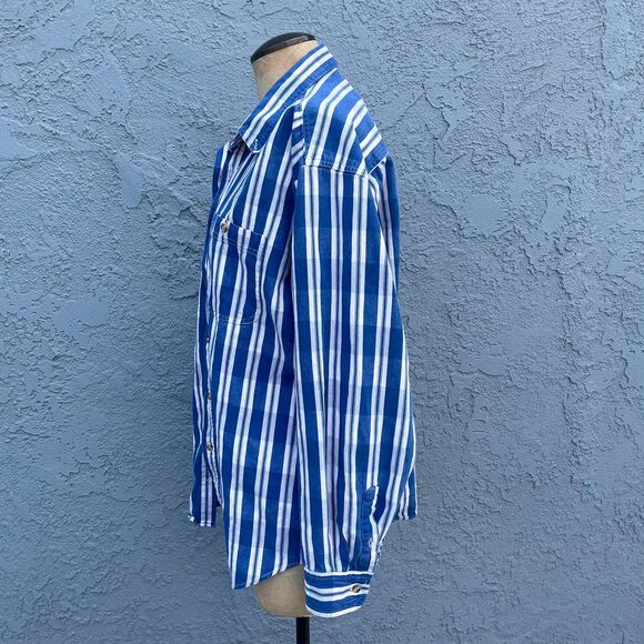 Vintage Cotton Shirt in Mens Large Blue Plaid 90s button down - Picture 4 of 11